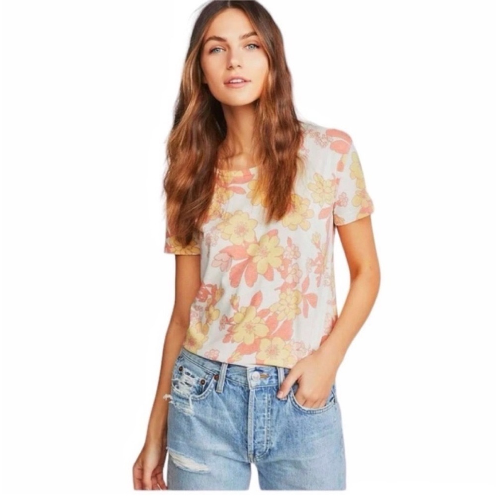 Chaser T-shirt yellow red floral recycled soft relaxed fit retro